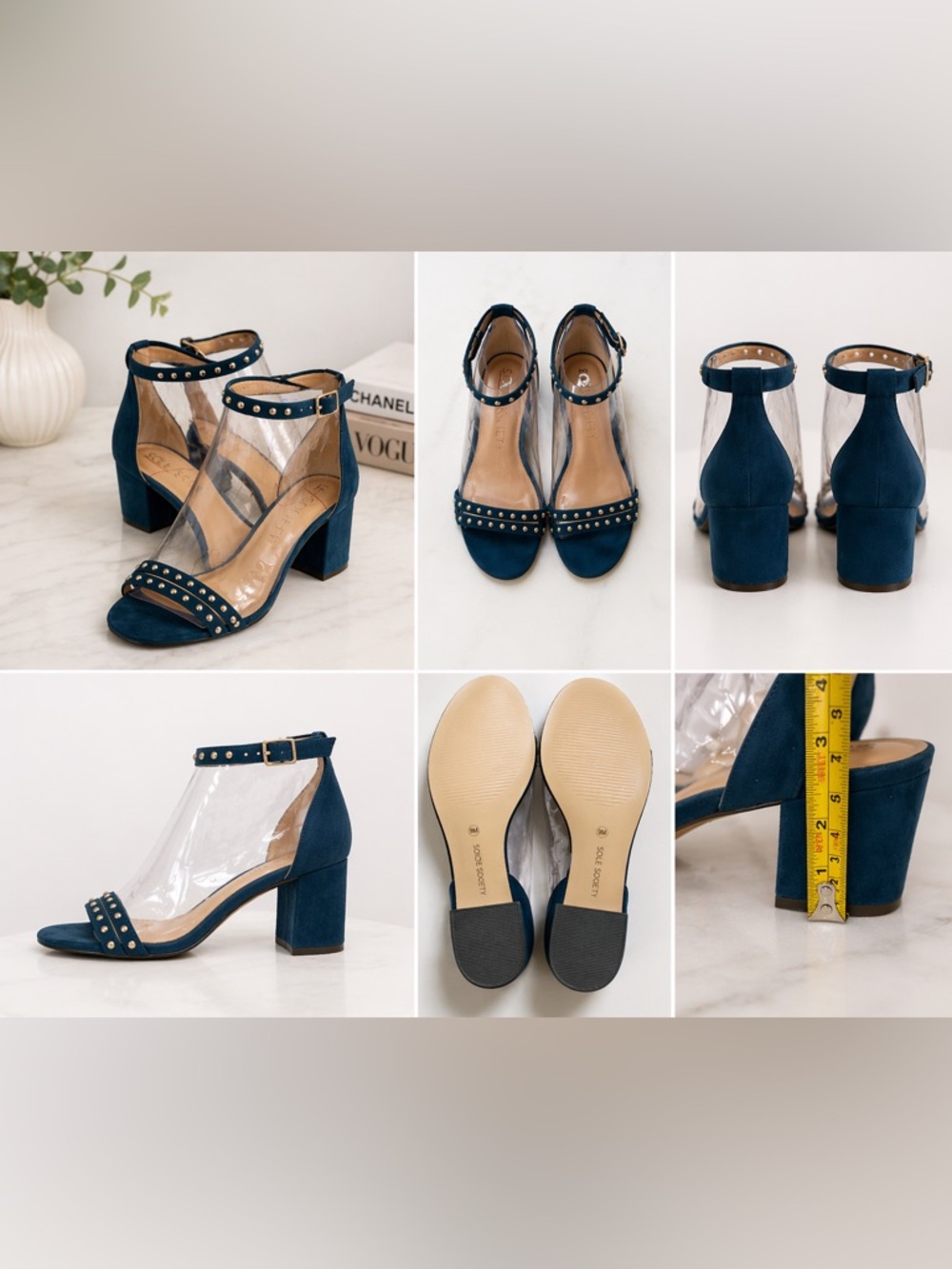 Sole Society Blue Heels with Silver Studs and Clear Straps